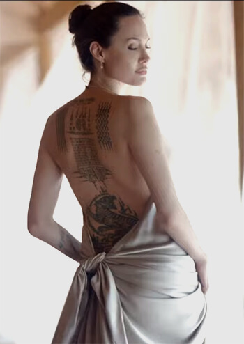 Angelina Jolie Back Tattoo Shows Off