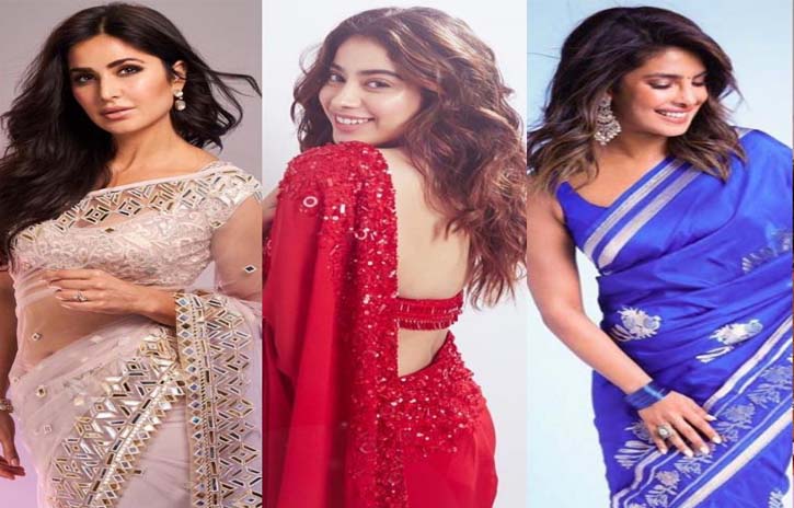 celebrity style saree for saraswati puja